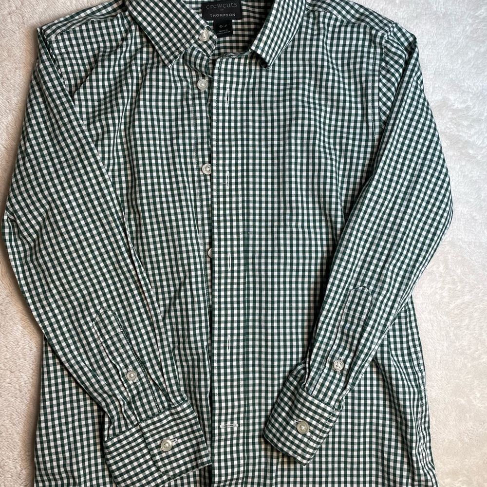 Crewcuts Green Checkered Botton Down Shirt Boy's Shirt Size 6-7